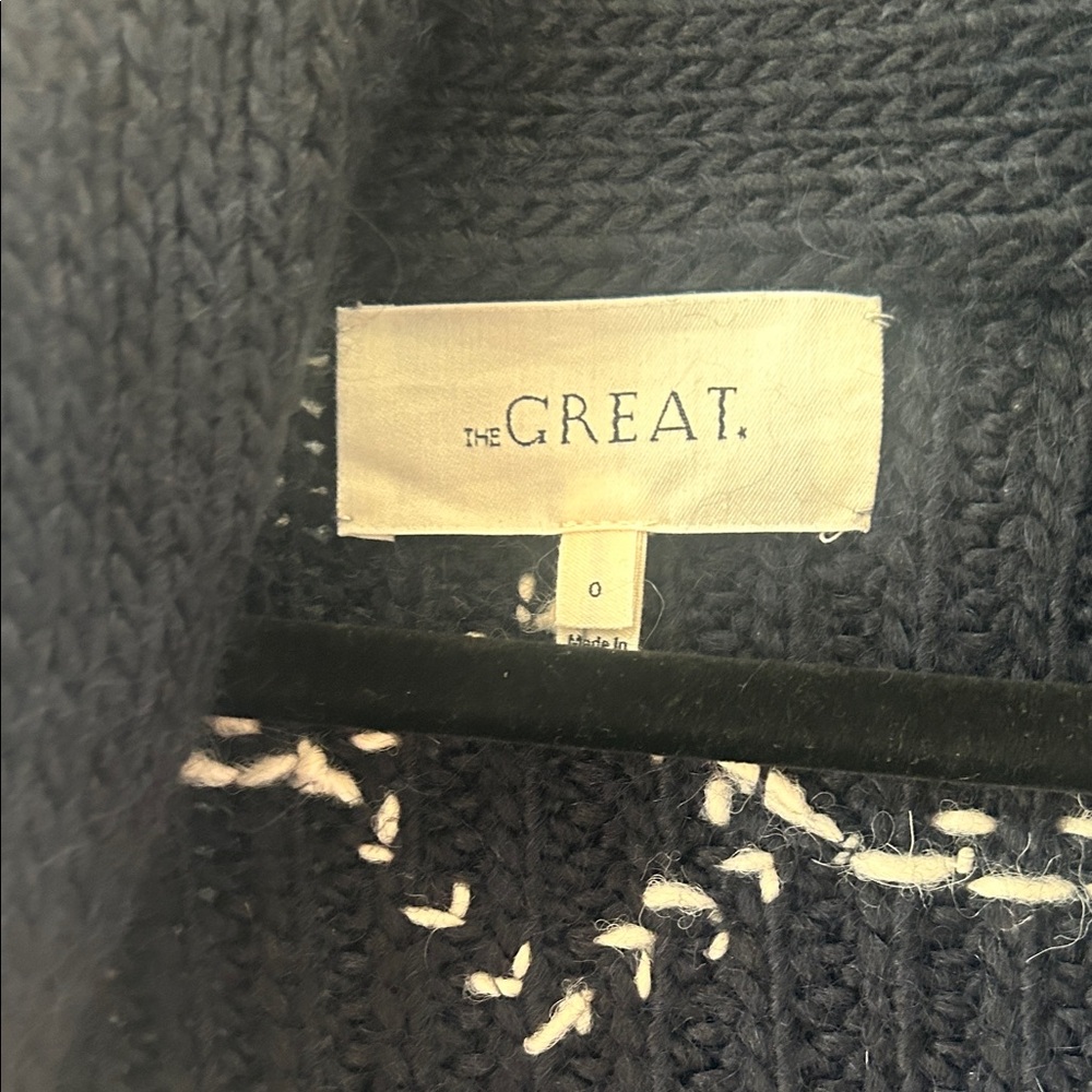Greats Navy Shawl Collar Cardigan with White Animal Motif - Picture 2 of 8